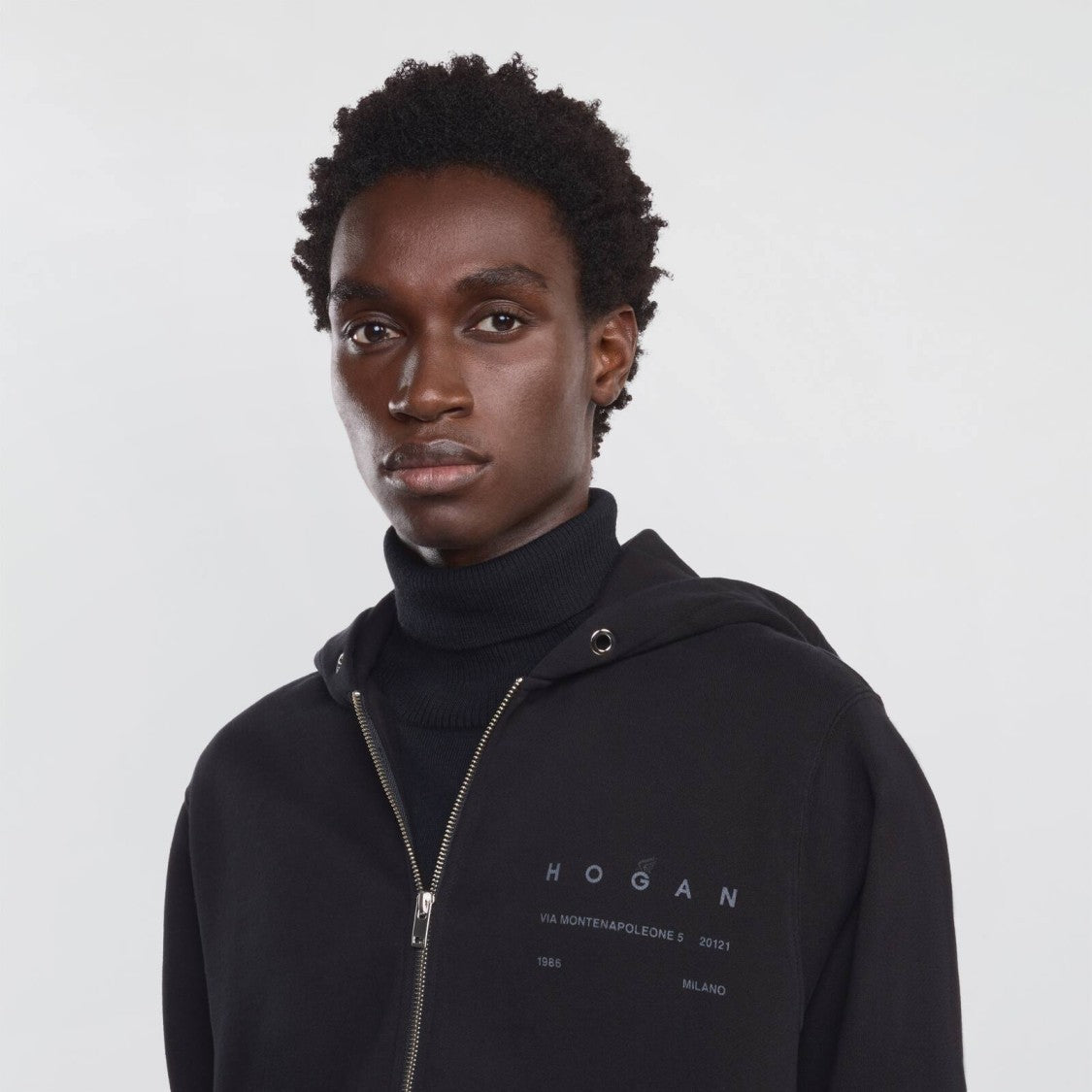 Hogan Refined Black Zip Hoodie In Virgin Wool