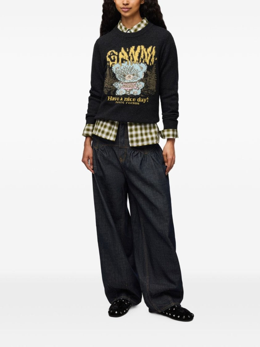 Ganni Graphic Bear Forest Knit Sweater