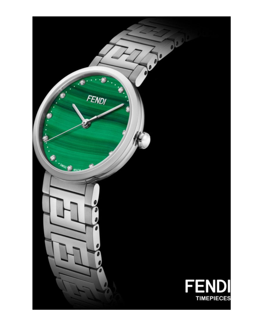 Fendi Fendi Diamond-Accented Timepiece With Green Malachite Dial
