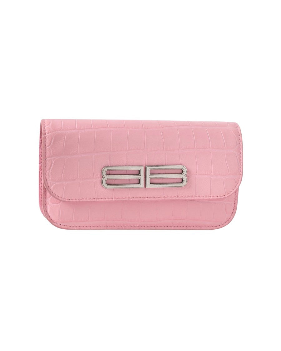 Balenciaga Small Pink Crocodile-Textured Pochette