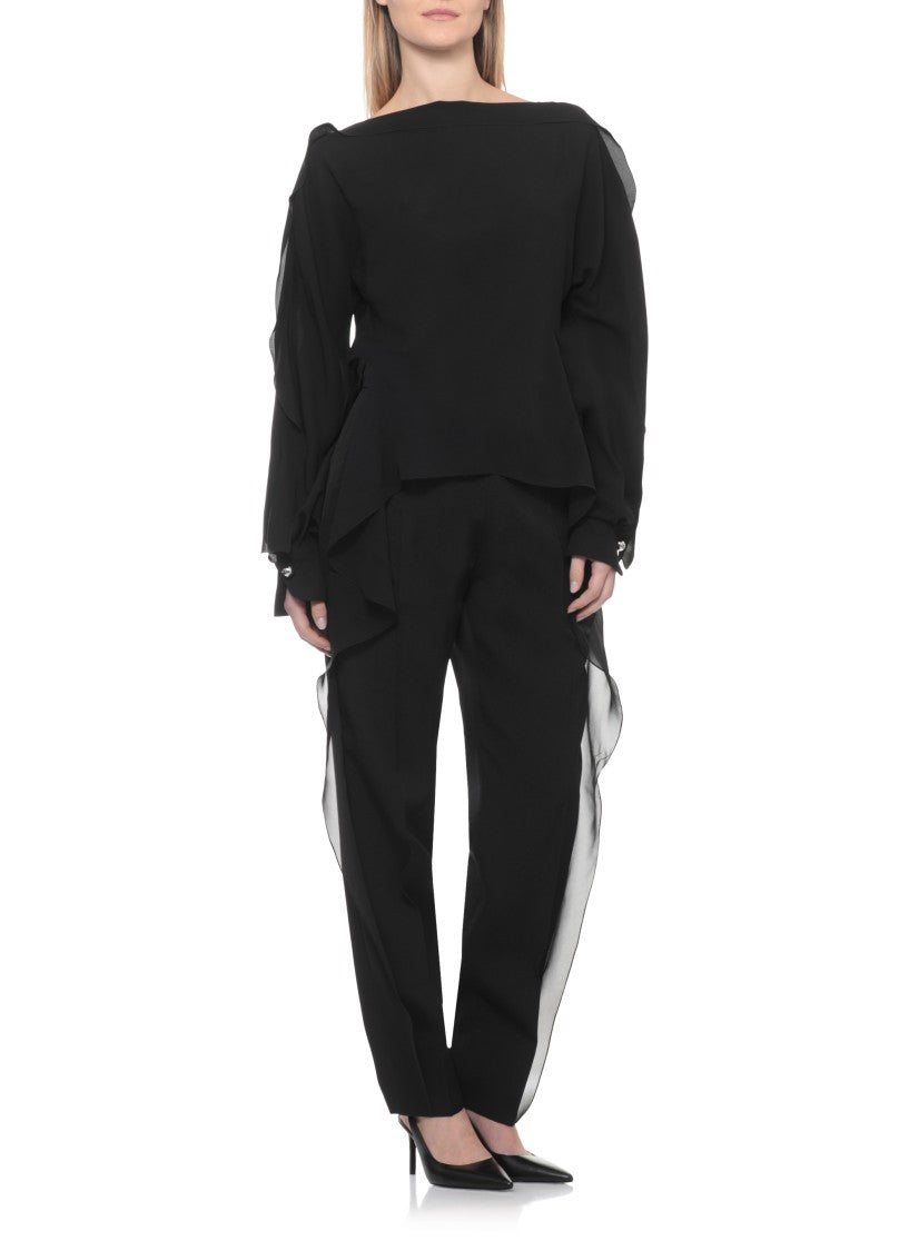 Lanvin Black Haut Silk Volant Long-Sleeved Top
