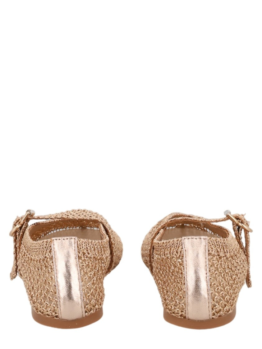 Senso Woven Fabric And Leather Flats With Slim Ankle Strap