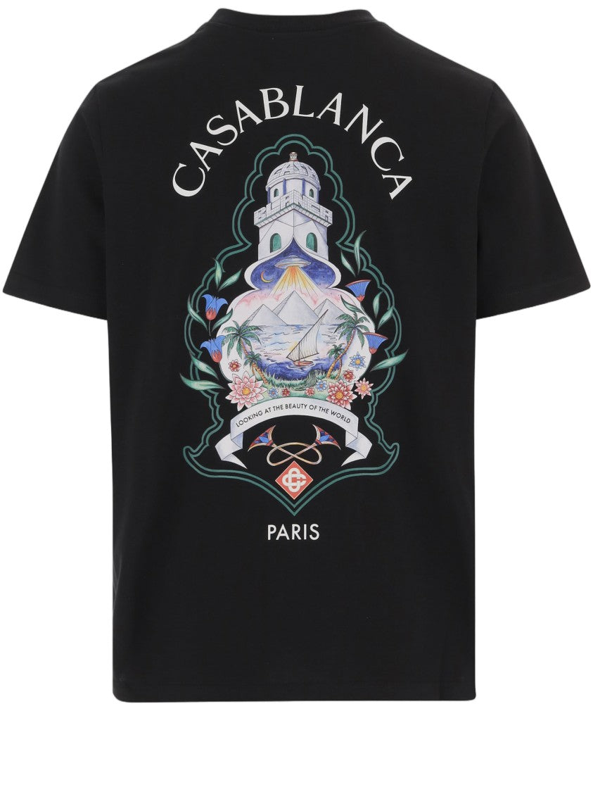 Casablanca Black Logo Print Cotton T-Shirt