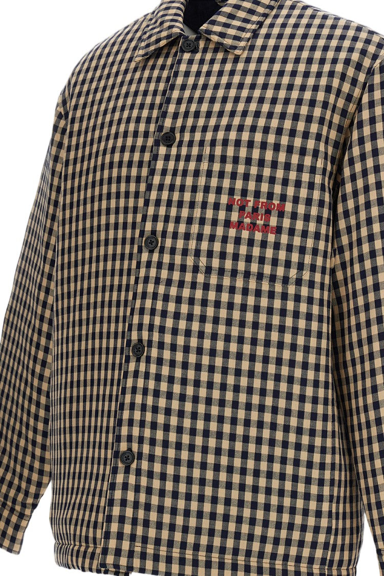 Drôle De Monsieur Padded Checked Overshirt With Engraved Button Closure