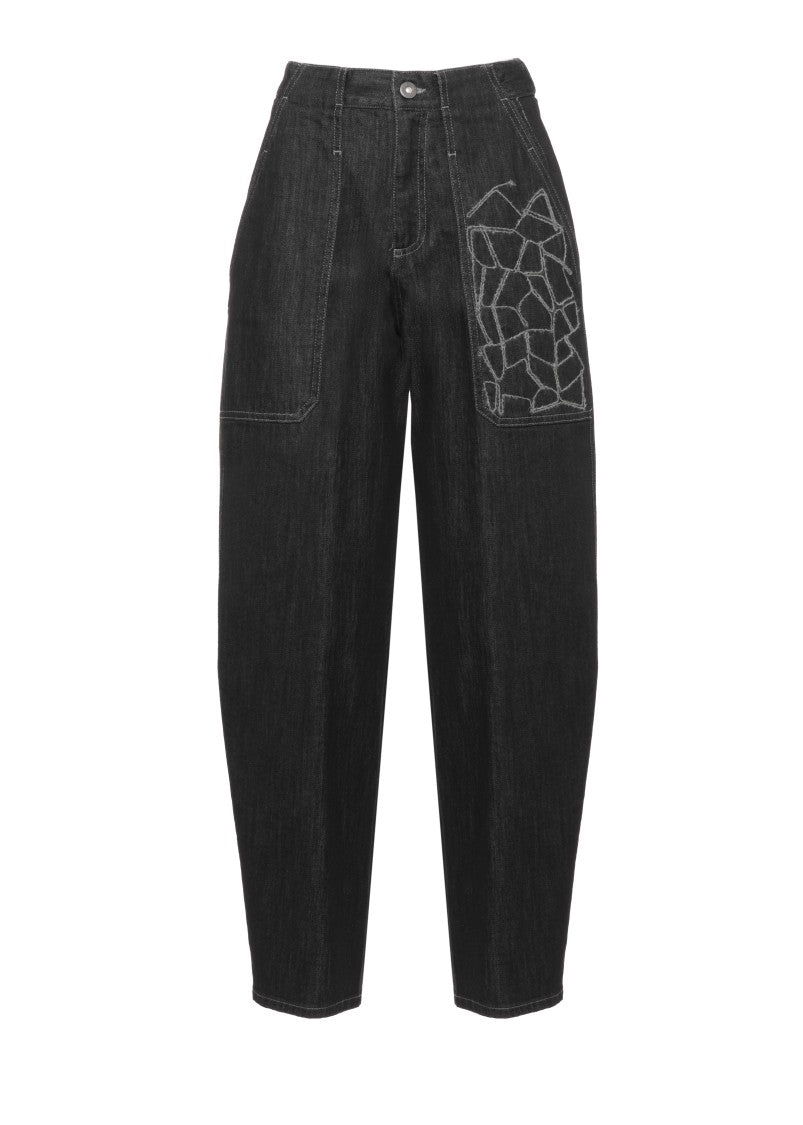 Panicale Relaxed Fit Cotton Trousers With Geometric Detail