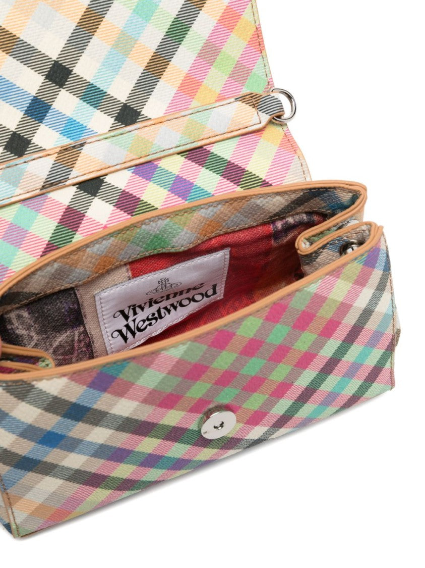 Vivienne Westwood Compact Multicolor Checkered Flap Bag With Metallic Emblem