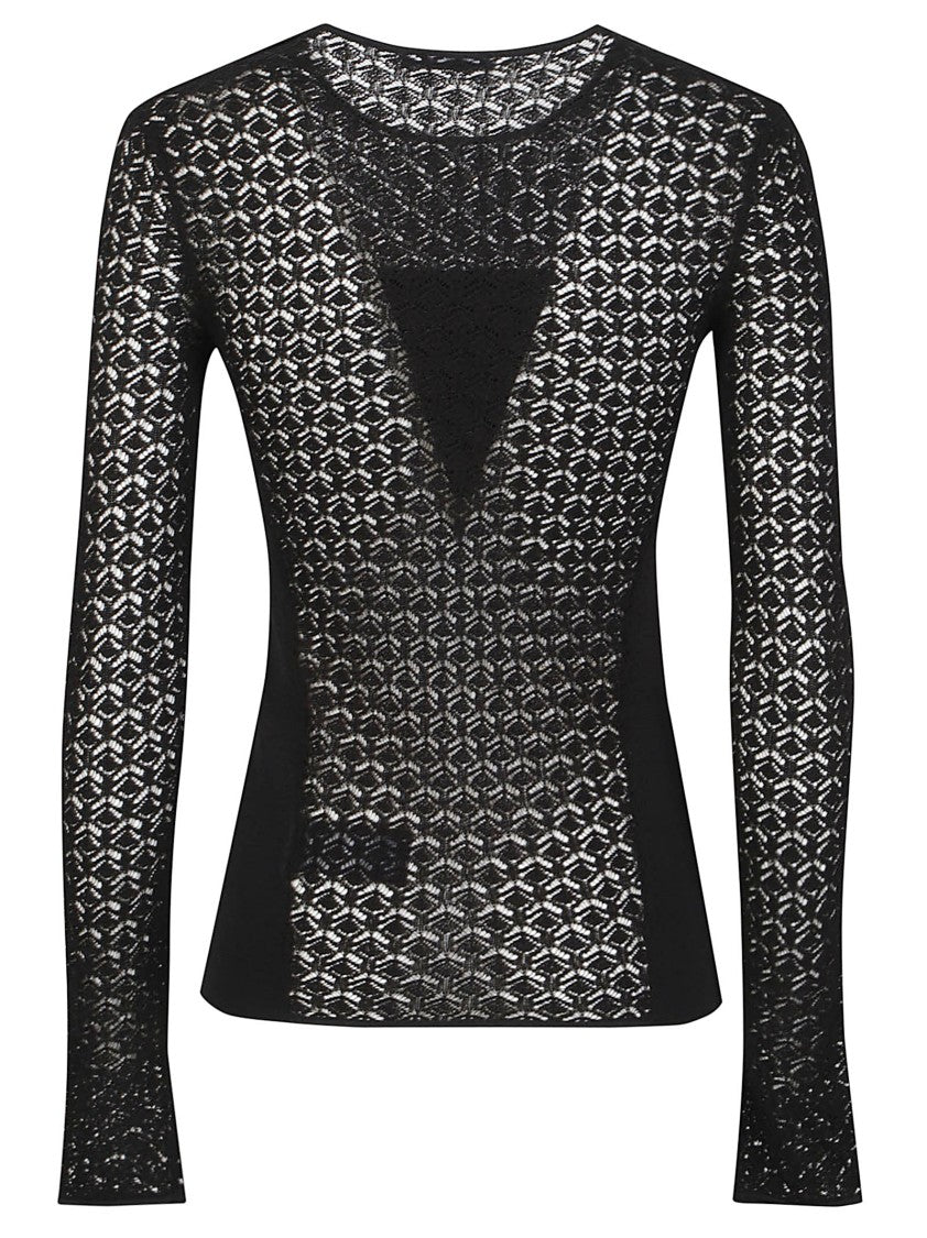 Patrizia Pepe Long Sleeve Round Neck Fitted Viscose-Blend Sweater