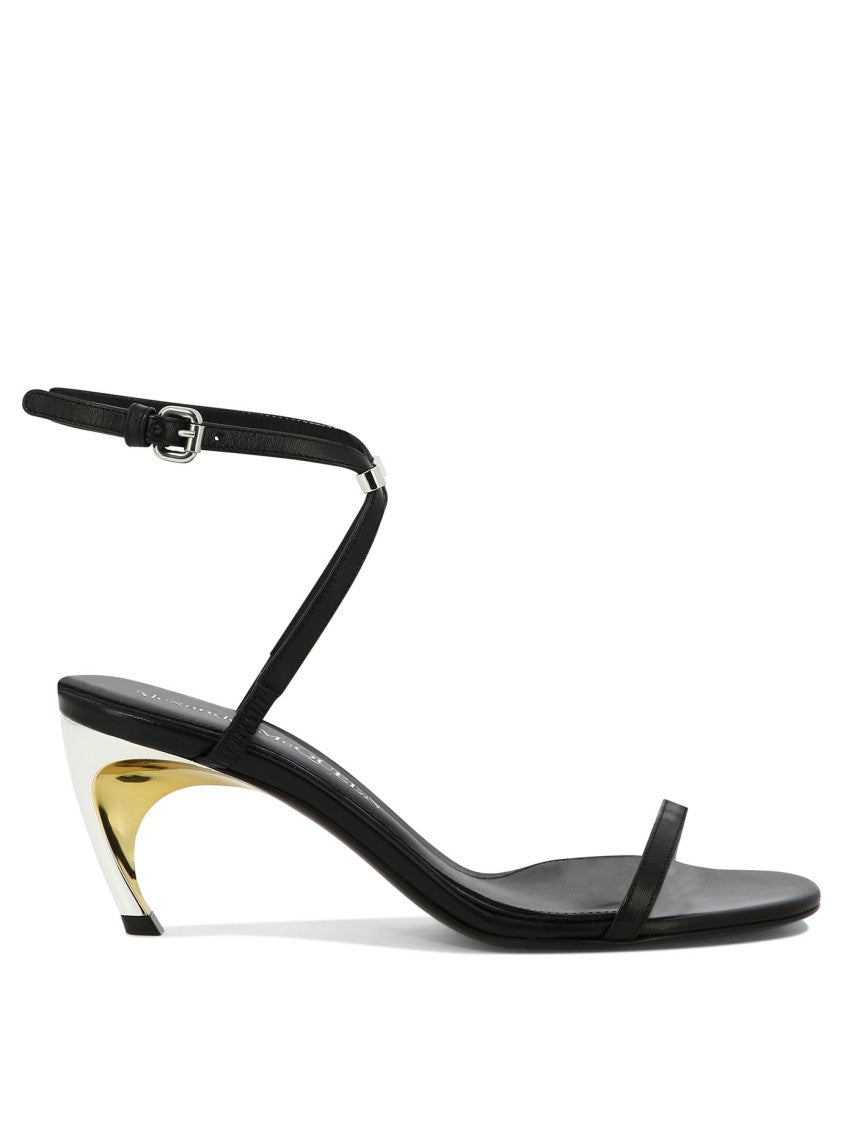 Alexander Mcqueen Sheep Leather Sandals With Sculptural Metallic Heel