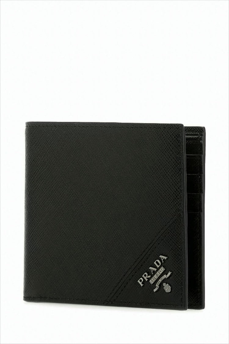 Prada Textured Cow Leather Bifold Wallet With Subtle Grain