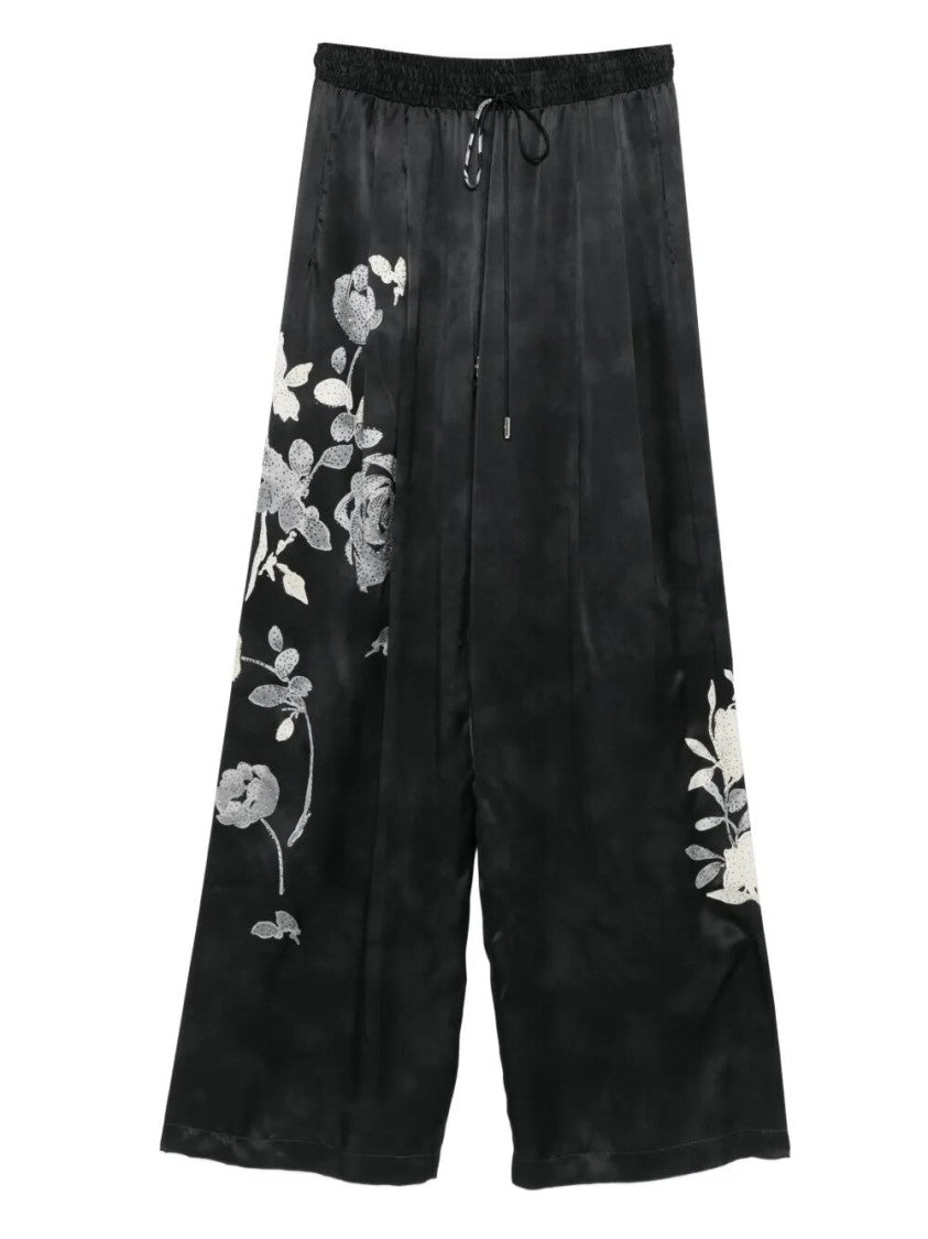 Ermanno Scervino Wide-Leg Silk Pants With Floral Embroidery