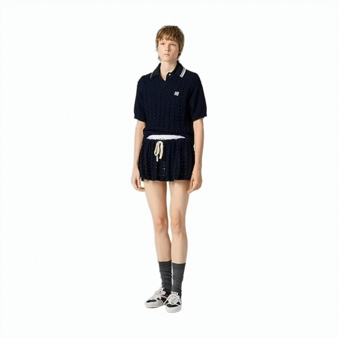Miu Miu Textured Knit Short-Sleeved Sweater With Polo Collar
