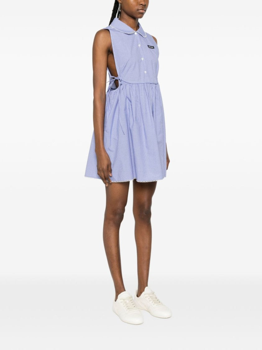 Miu Miu Gingham Check Bobbin Lace Mini Dress