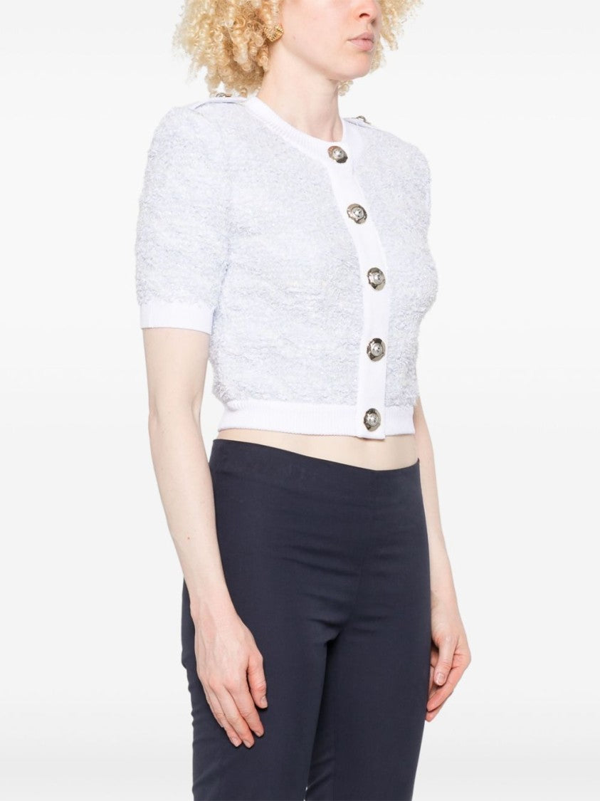 Balmain Light Blue Epaulette Button Front Sweater