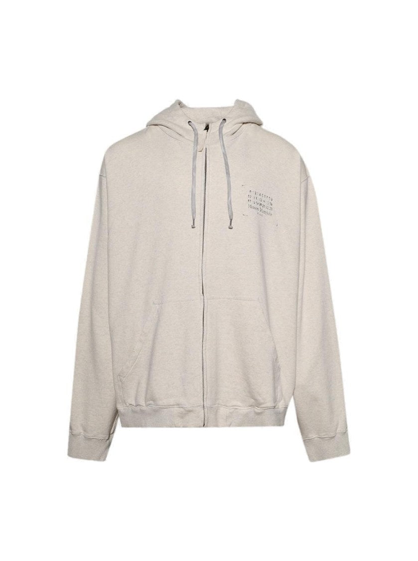 Maison Margiela Ecru Melange Zip-Up Sweat Jacket With Drawstring Hood