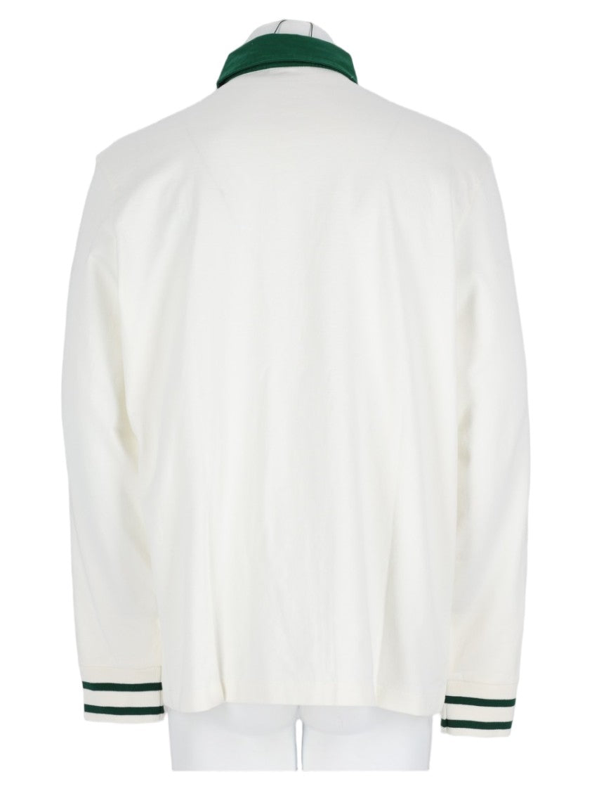 Drôle De Monsieur White Contrasting Collar Long-Sleeve Cotton Polo Shirt
