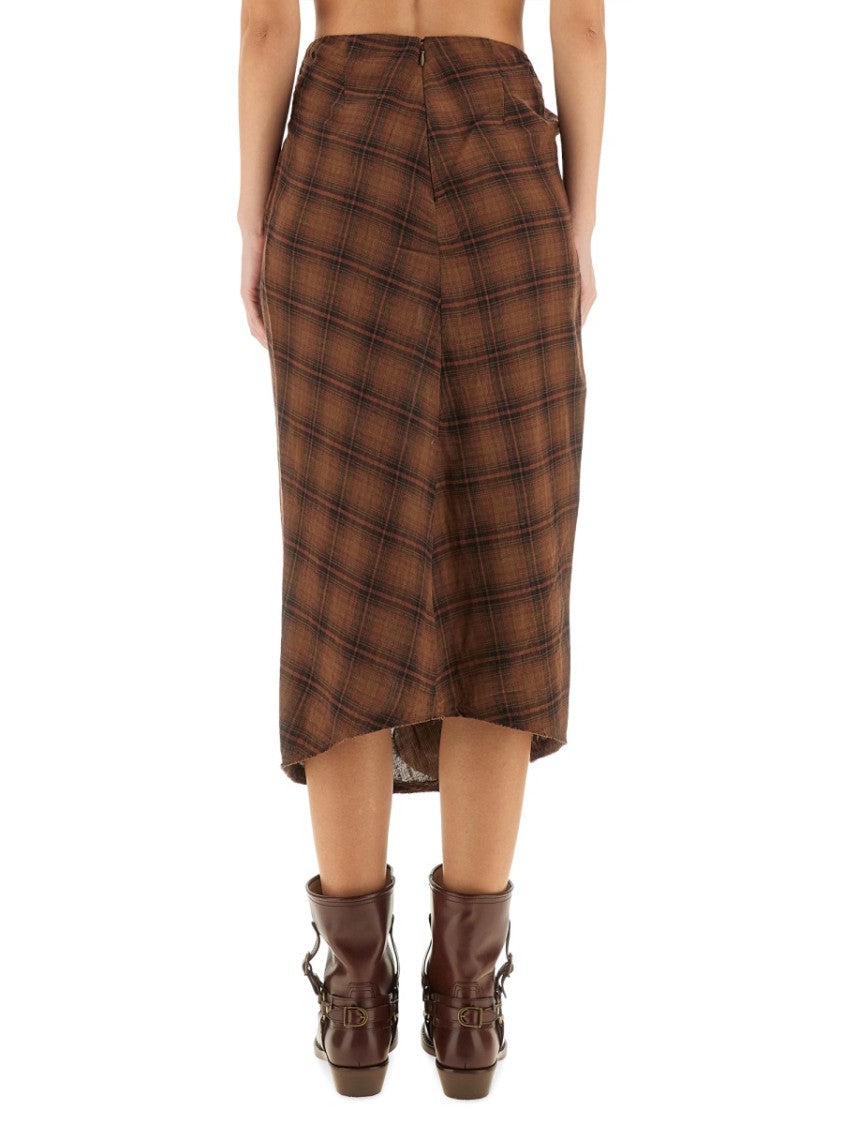 Isabel Marant Étoile "Nicole" Draped Plaid Midi Skirt