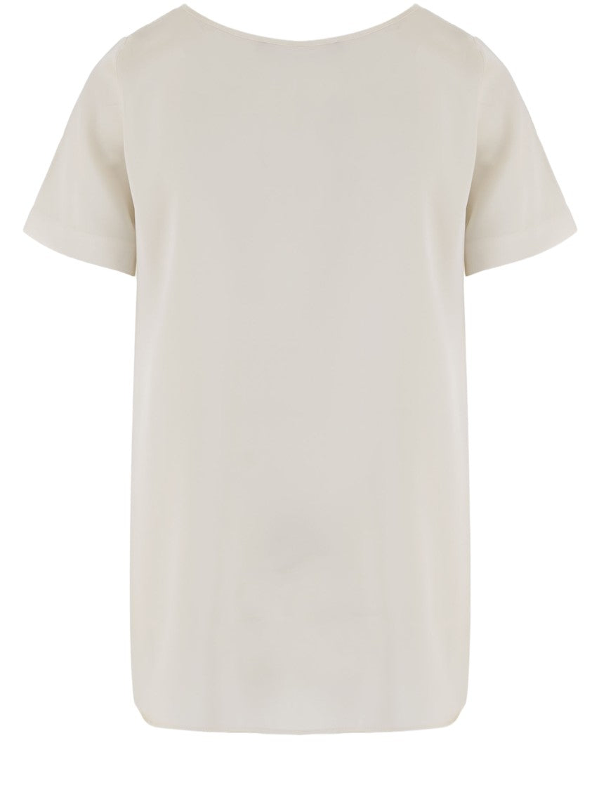Allude Ivory Short-Sleeve Stretch Silk T-Shirt With Curved Hem