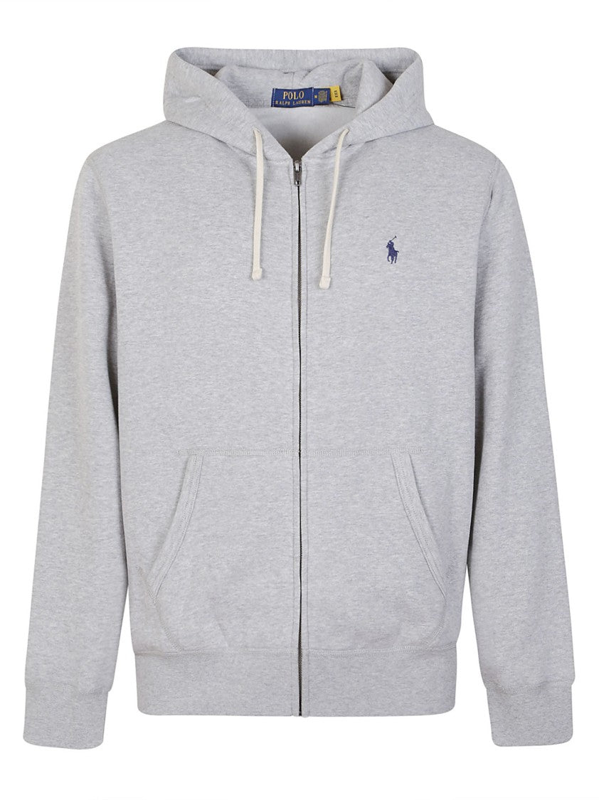 Polo Ralph Lauren Light Gray Zip-Up Sweatshirt With Drawstring Hood