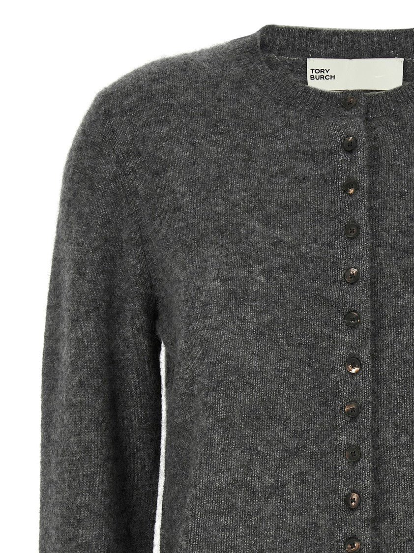Tory Burch Cashmere And Silk Blend Cardigan With Embroidered Cuffs