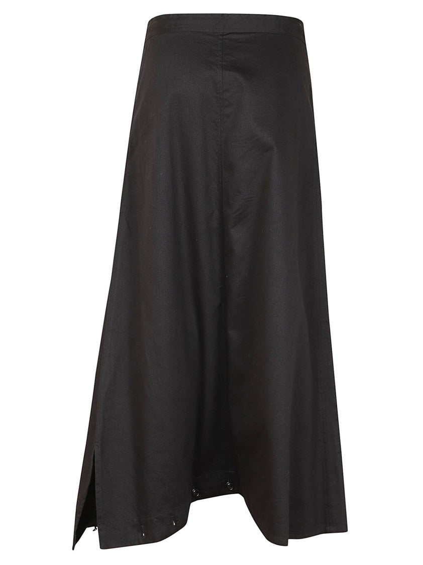 Yohji Yamamoto Flowing Black Maxi Skirt With Button Closure
