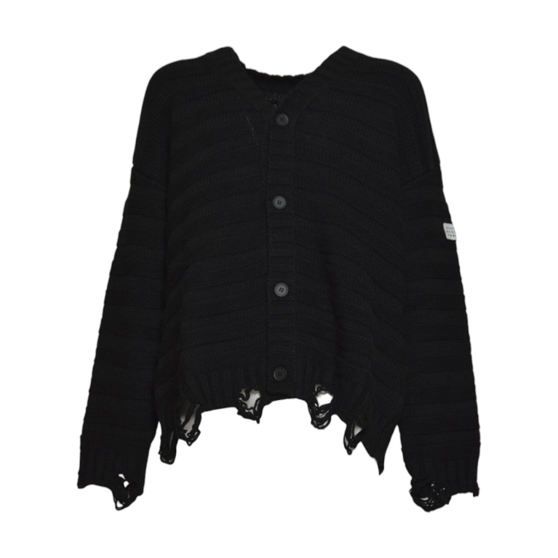 Mm6 By Maison Margiela Button-Up Black Knitted Sweater With Distressed Hem