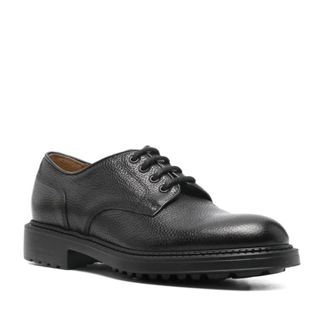 Doucal's Black Textured Lace-Up Calf Suede Flats