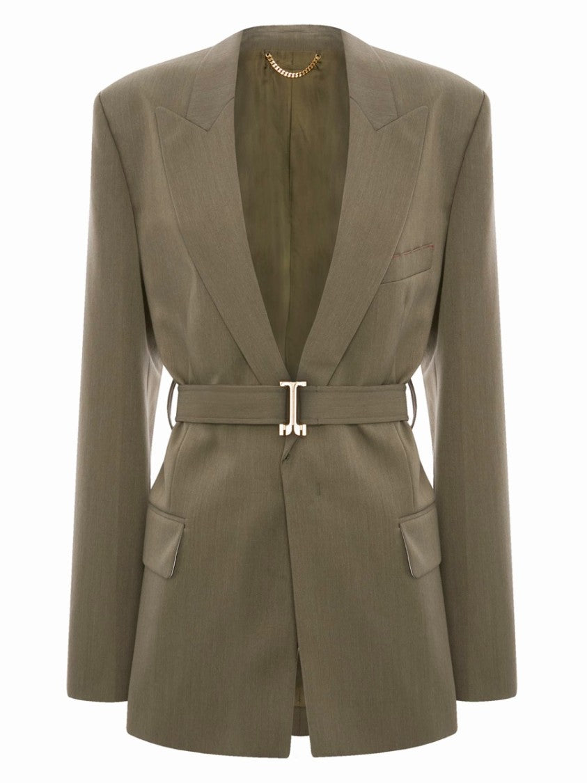 Victoria Beckham Fitted Wool-Blend Belted Blazer