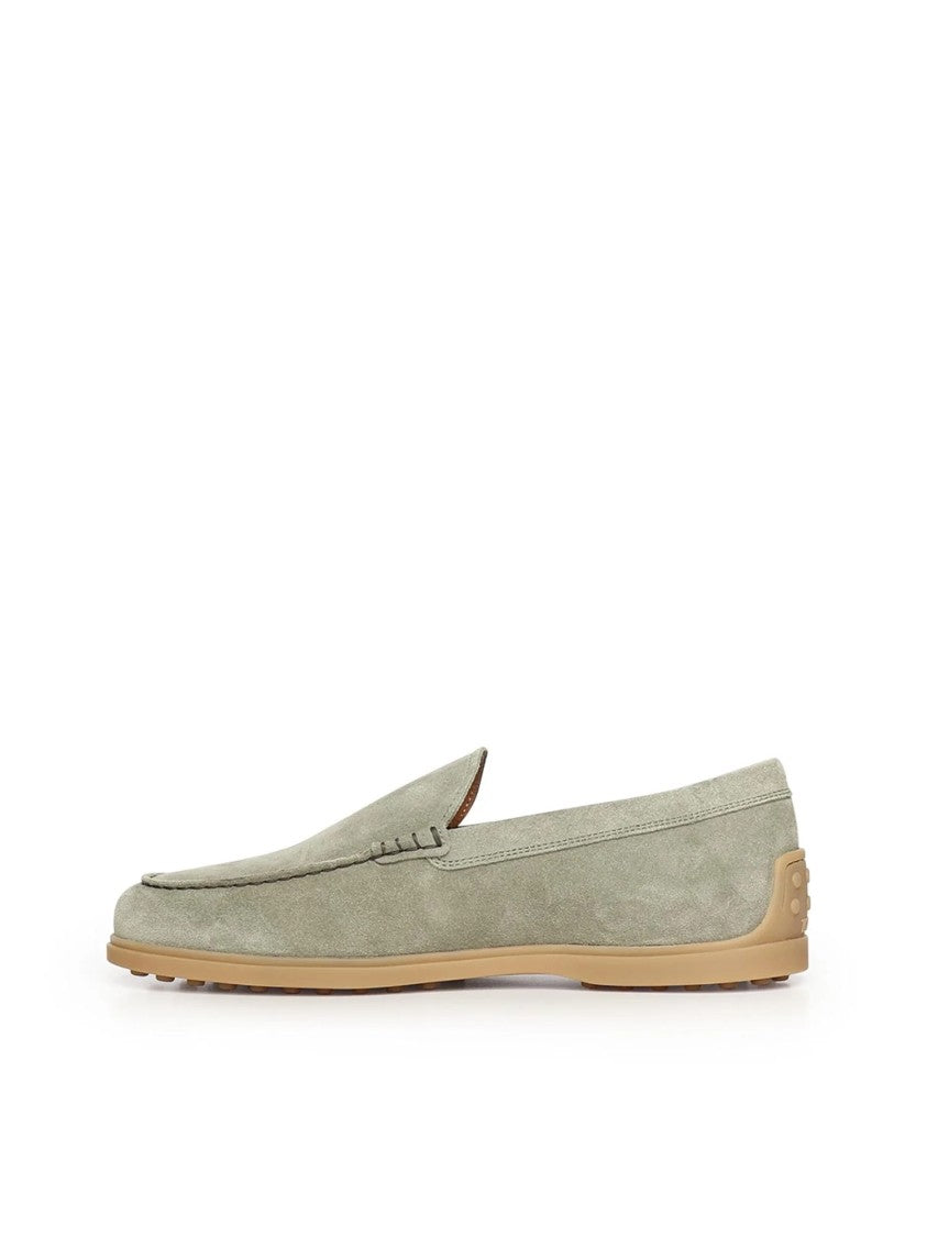 Tod's Suede Loafers With Subtle Stitching In Muted Sage Green