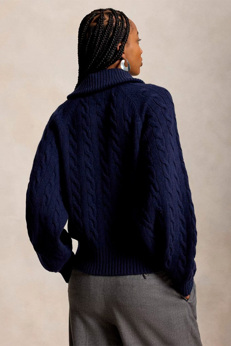 Polo Ralph Lauren Navy Wool-Cashmere Blend Collared Cardigan