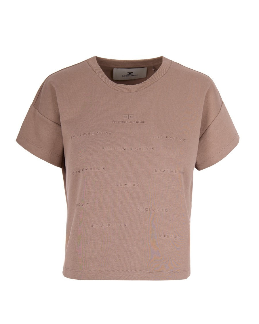 Elisabetta Franchi Short-Sleeved Jersey T-Shirt With Tactile Logo Detailing