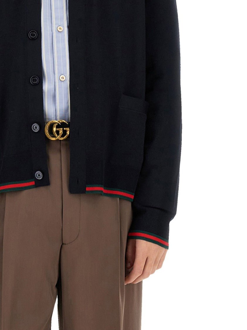 Gucci Knitted Wool Cardigan With Web Pattern