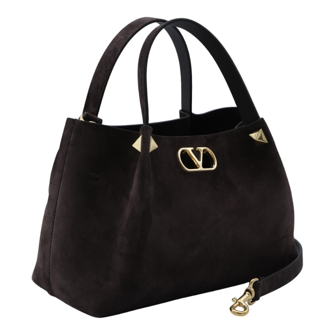 Valentino Garavani Structured Gold Accent Suede Handbag