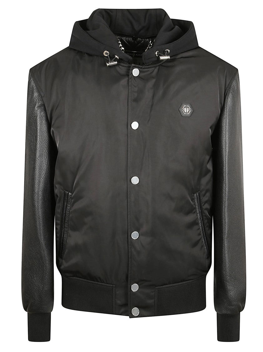 Philipp Plein Nylon And Deer-Print Leather Coat