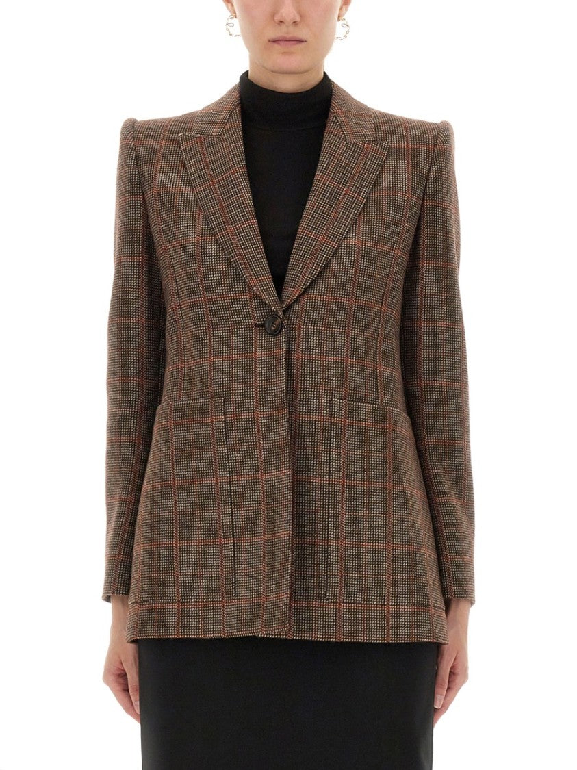 Chloé Plaid Wool Tailored Jacket With Structured Shoulders