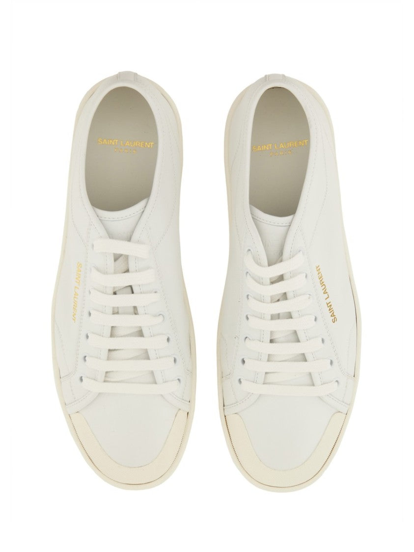 Saint Laurent Gym Gold Logo Low-Top Smooth Leather Sneakers