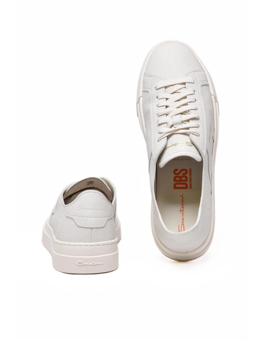 Santoni White Leather Hammered Sneakers
