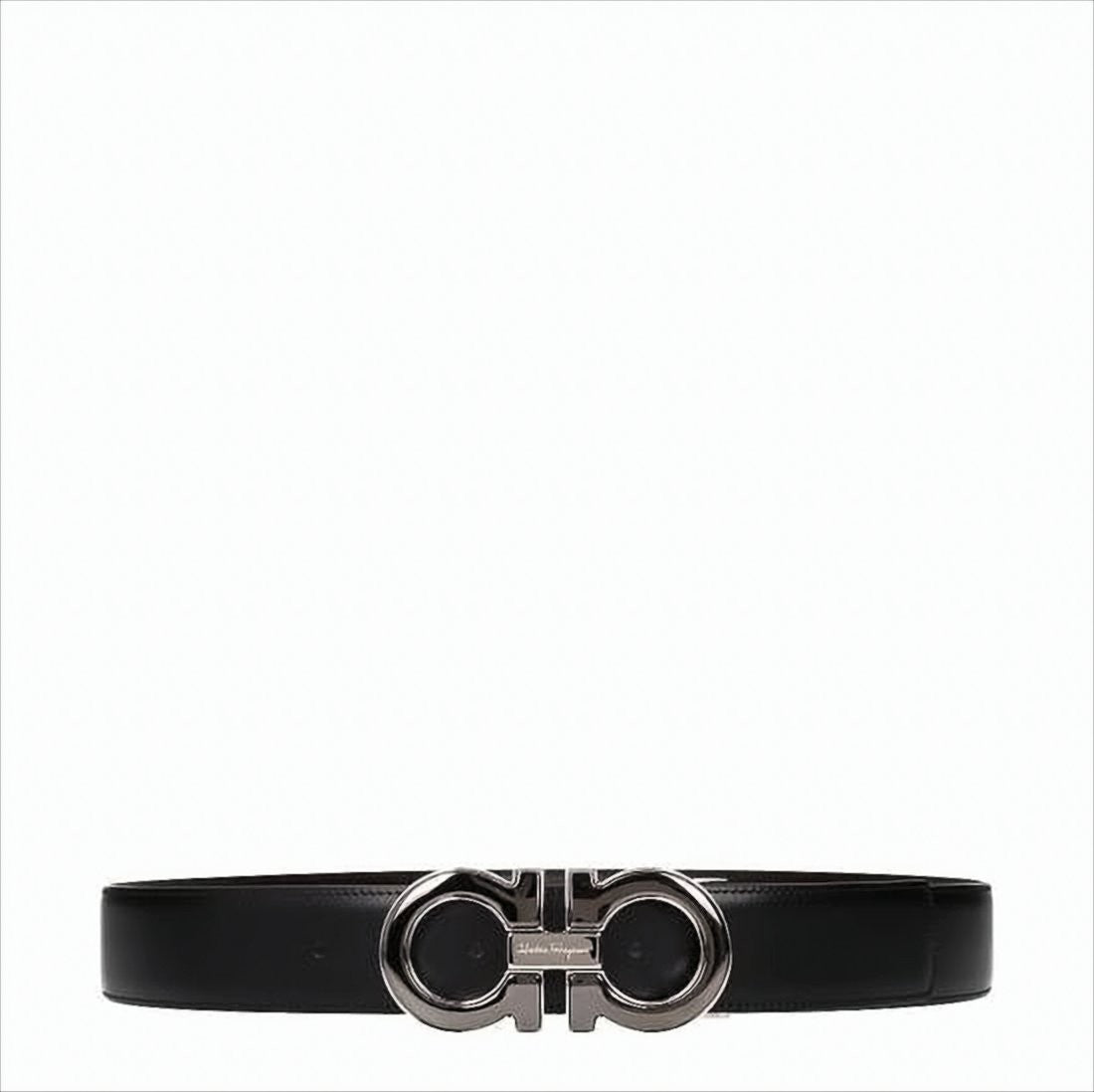 Salvatore Ferragamo Smooth-Finish Calfskin Belt With Double-Ring Metallic Buckle