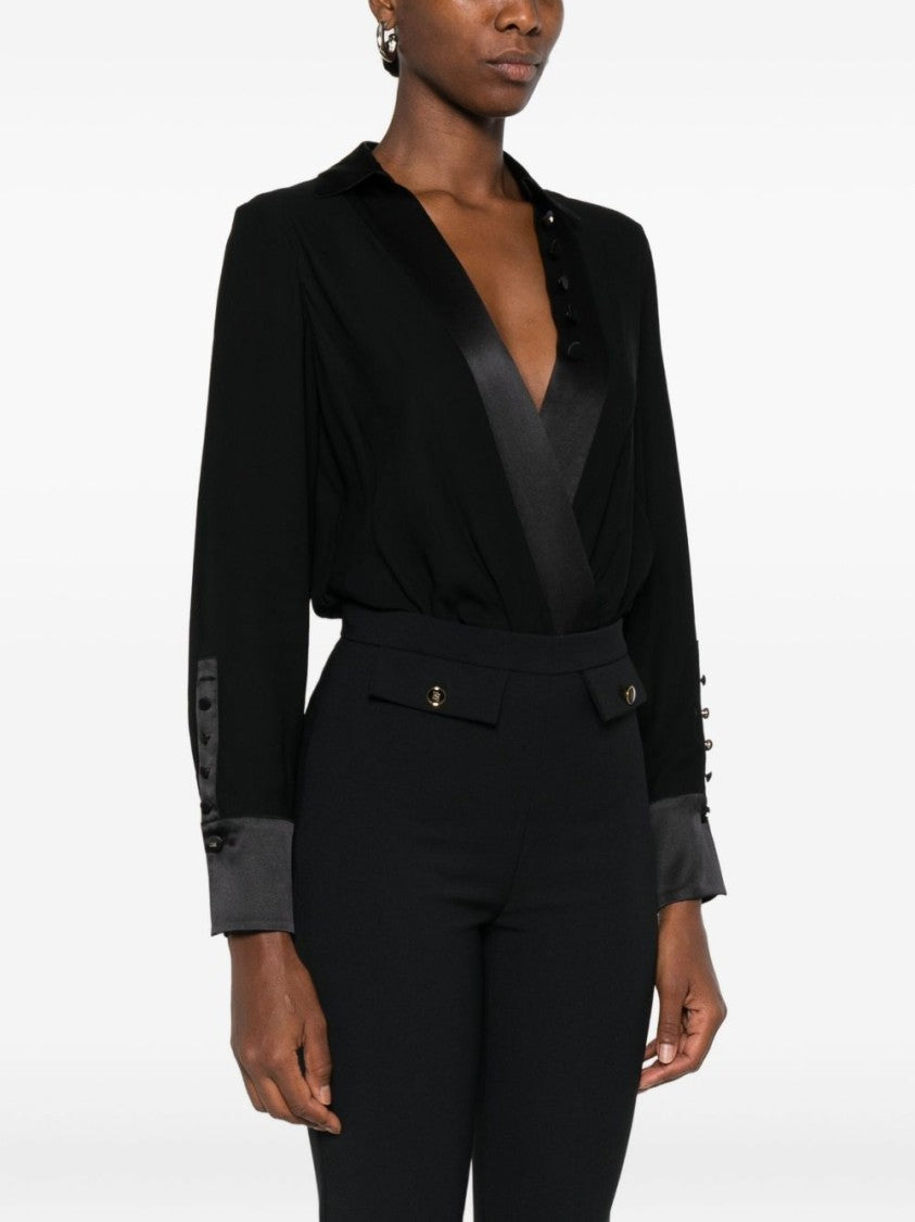 Elisabetta Franchi Bodysuit Shirt With Satin Lapels