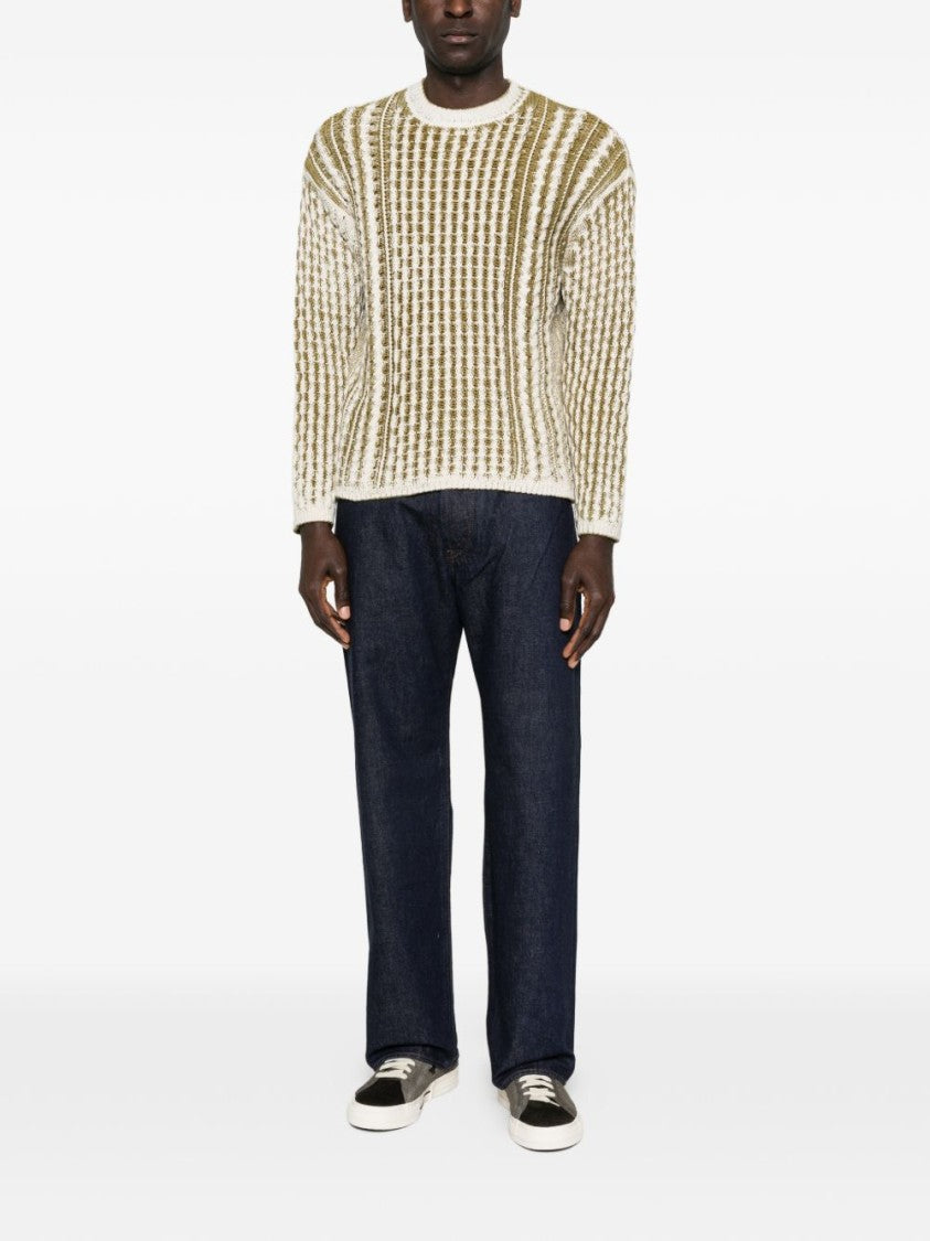 Diesel Brown White Open Knit Logo Sweater