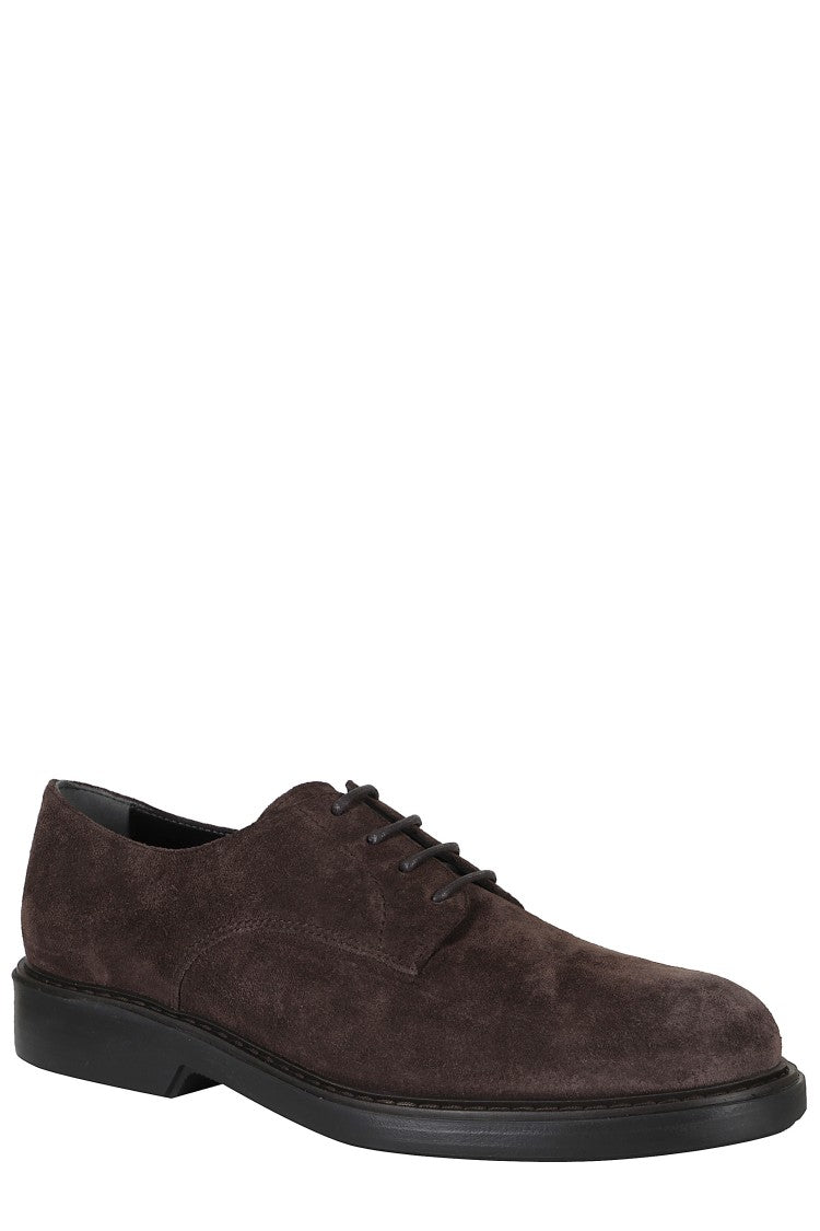 Hogan Brown H704 Embossed Logo Suede Rubber Sole Lace-Up Shoes