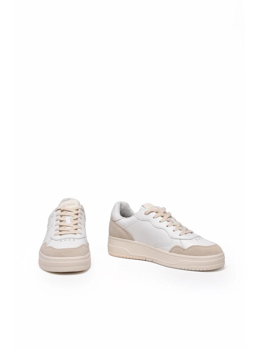 Sun68 White Suede Accents Leather Low-Top Sneakers