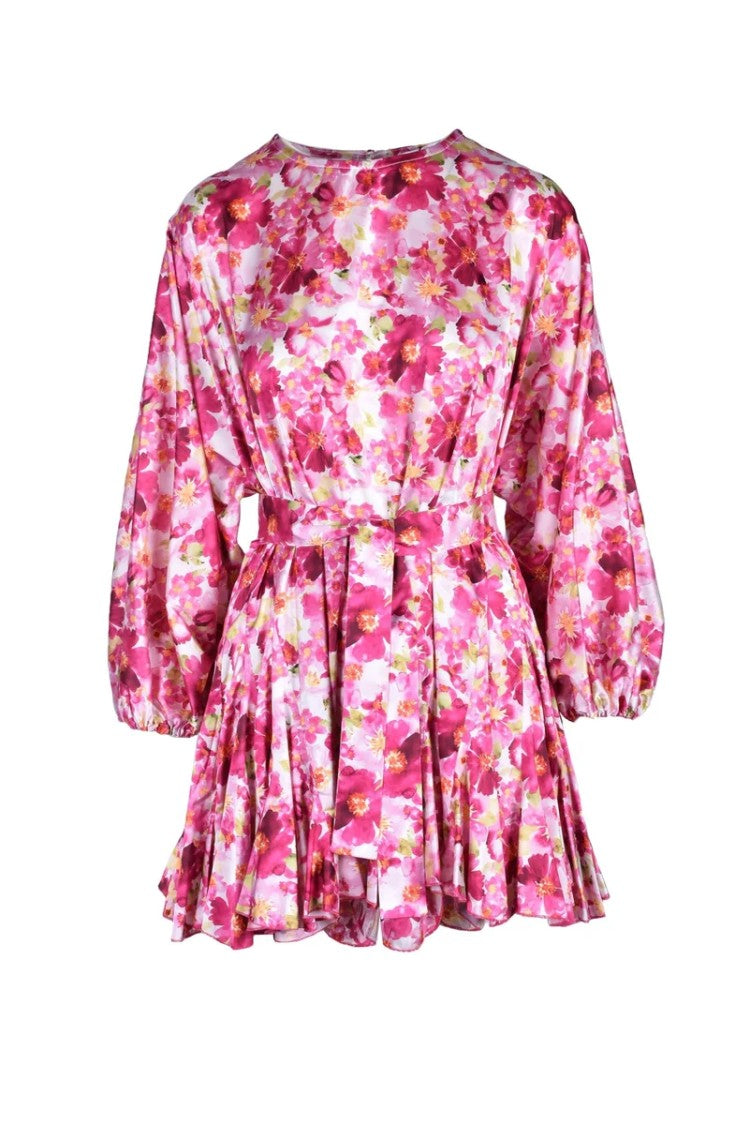 Feminista Fuchsia Pleated Polyester-Blend Mini Dress