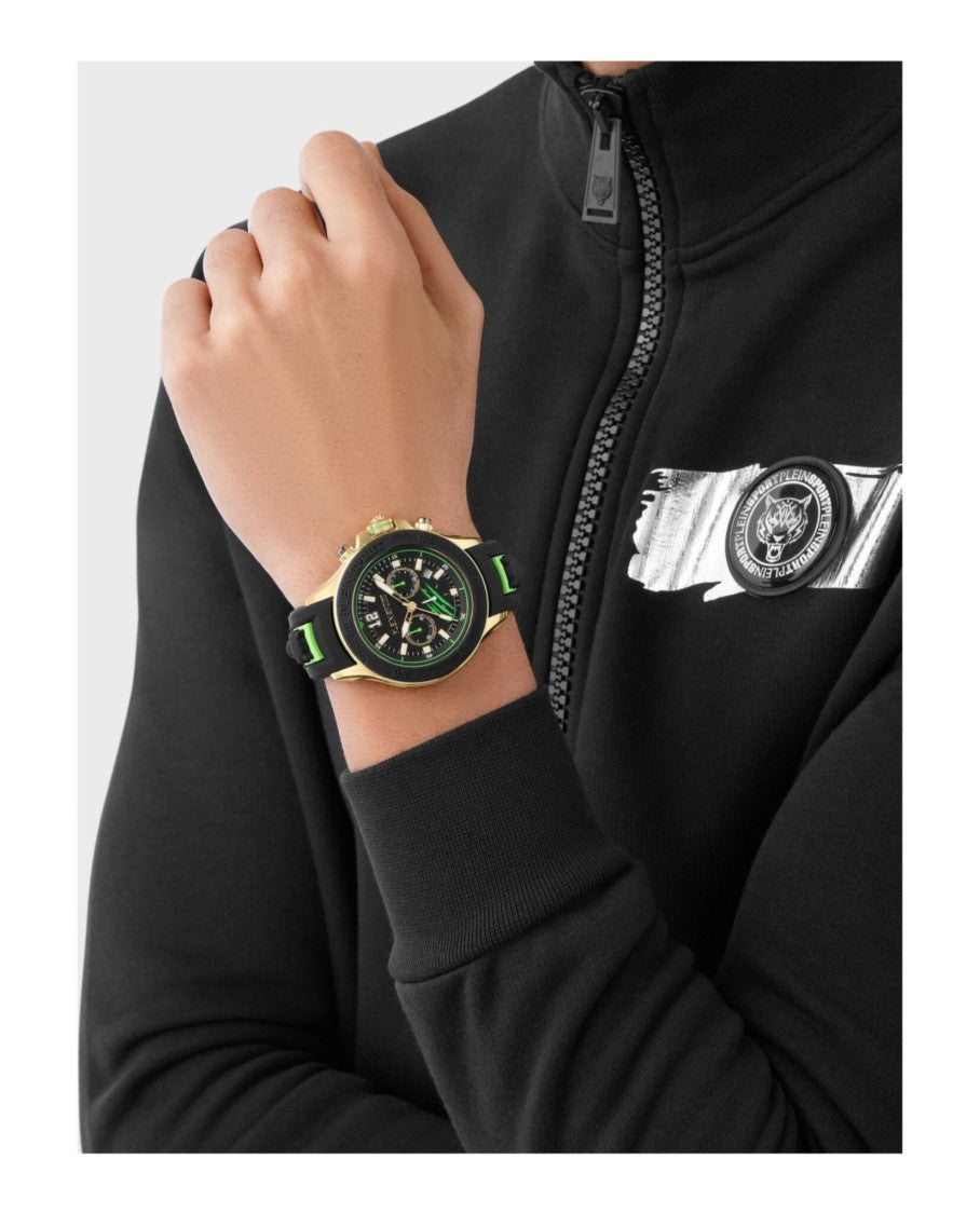 Plein Sport Warrior Tech Chronograph Watch With Ip Yellow Gold Case