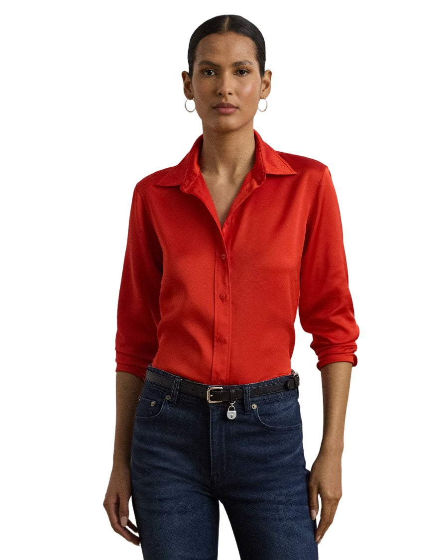 Lauren Ralph Lauren Bright Vermilion Long Sleeve Button-Front Shirt