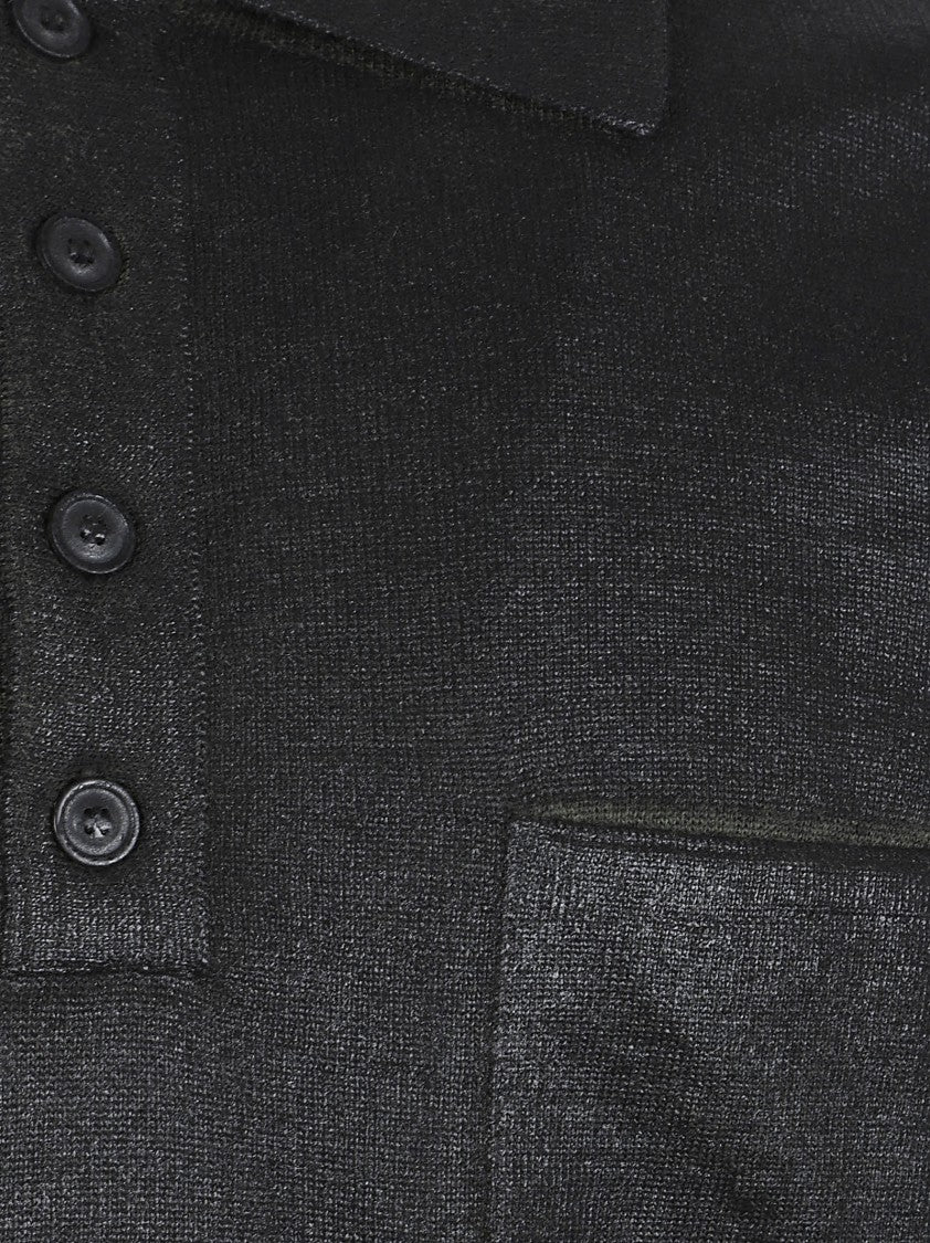 Maison Margiela Dark Green Wool-Blend Fabric Long-Sleeved Polo Shirt