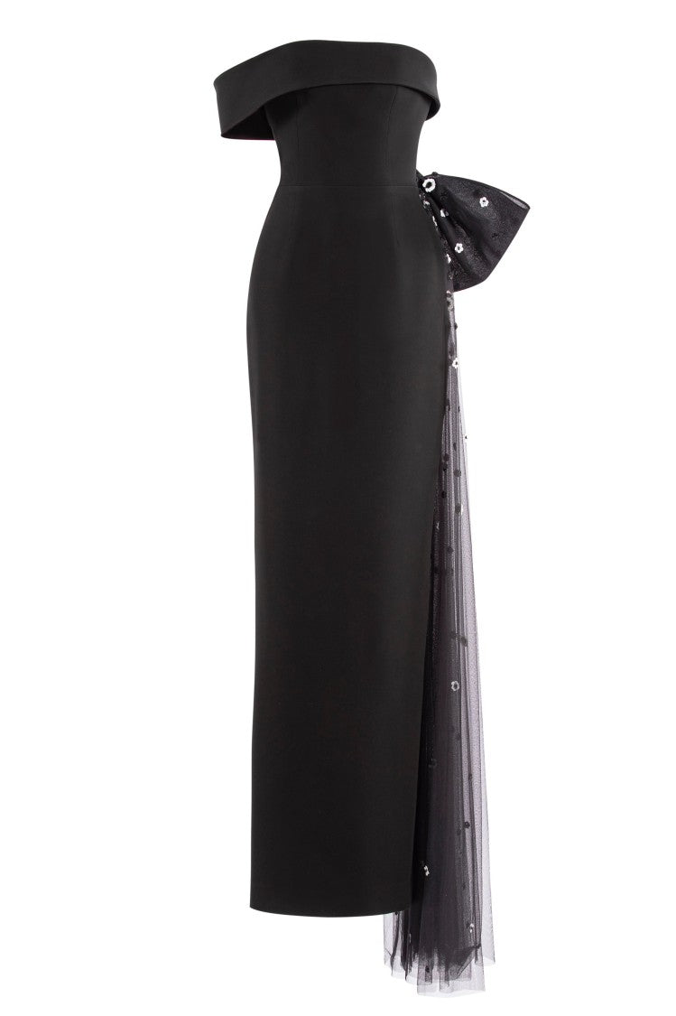 Saiid Kobeisy Crepe Off-Shoulder Dress With A Tulle Bow