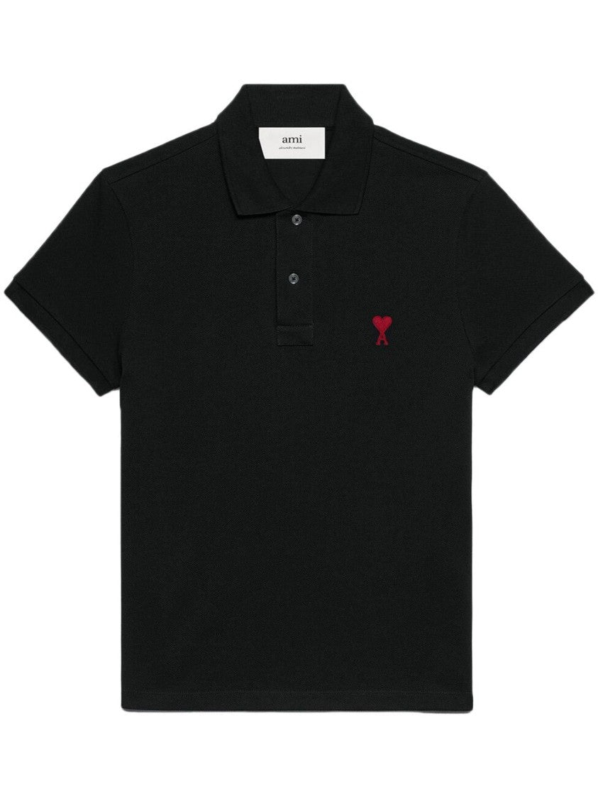 Ami Paris Black Ami De Coeur Cotton Polo Shirt