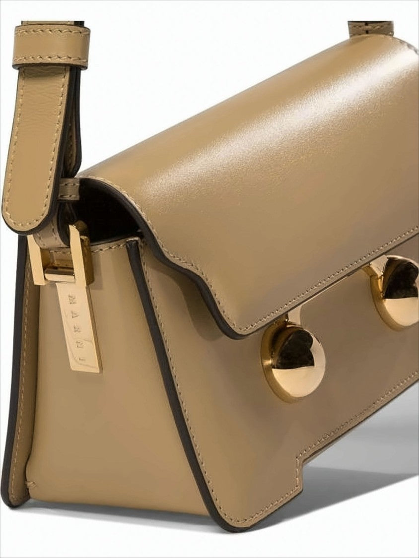 Marni Structured Beige Calf Leather Crossbody Bag With Gold Accents