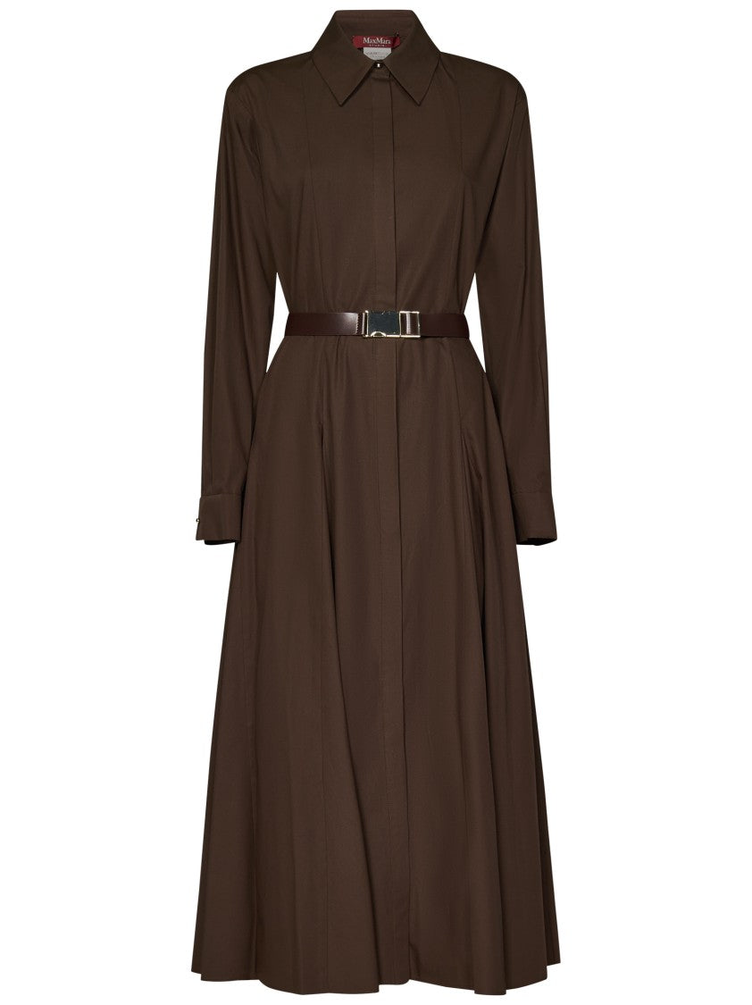 Max Mara Flowing Brown Cotton Poplin Midi Dress