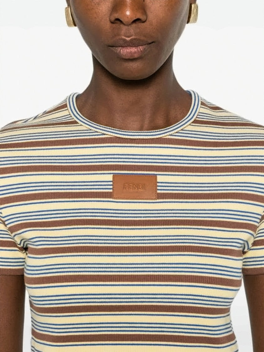 Fendi Cropped Short-Sleeve Top With Horizontal Stripes